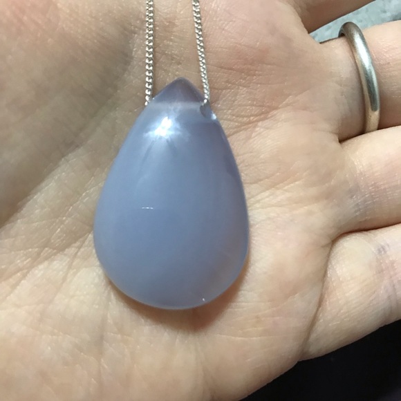 New Sterling Silver Blues Teardrop Blue Chalcedony Necklace Pendant Crystal - Picture 6 of 15